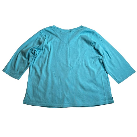 Womens Quacker Factory 3/4 Sleeve Zebra Heart Bling V-Neck Knit Top Aqua Size L - Picture 6 of 8